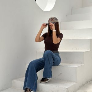 شلوار جین سوپر بگ ابی تیره کد 4275
